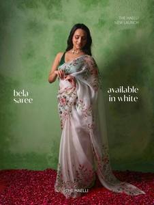 Sari Nature Beauty, Sari Élégance Printanière, Sari Luxe Floral, Sari Charme des Pétales et travail artisanal Cutdana, en satin doux et lourd - Product Image 1