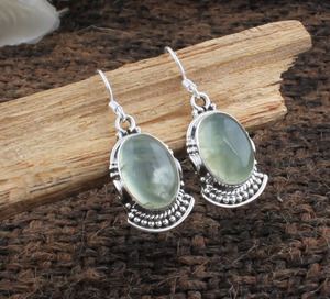 Pendientes de Prehnita Natural, Plata de Ley 925, Pendientes de Piedra Preciosa, Joyería de Prehnita Genuina, Fabricante Mayorista - Product Image 1