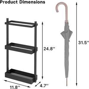 Modern Black Iron 3-Tier Wall-Mounted Umbrella Stand Rack with Slim <b>Gap</b> Storage for Entryway Porch & Kitchen - Product Image 1