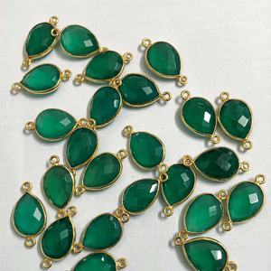 10mm 12mm 14mm Onyx vert naturel à facettes poire pierres précieuses or lunette pendentif connecteur pour la fabrication de bijoux au fabricant fournisseur - Product Image 1