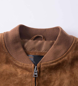 <b>Men's</b> Brown <b>Suede</b> Bomber <b>Jacket</b> Stand Collar Zipper Closure Casual Autumn Wear Regular Fit Solid Color PU Leather Shell - Product Image 4