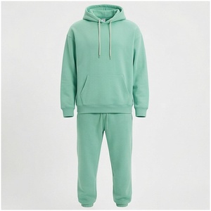 Ensemble de survêtement unisexe vert menthe à capuche, manches longues, couleur unie, décontracté, pour l'automne, 100 % coton respirant, coupe classique, taille adulte - Product Image 1