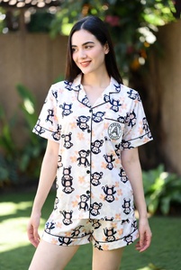 Womens monkey print pajama top short sleeve button up in soft studio <b>lighting</b> for sleepwear - Product Image 6