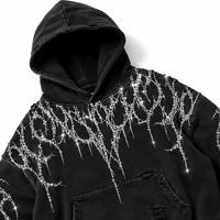 Sweat-shirt à capuche personnalisé avec impression en relief, patchwork étoilé, en molleton épais bicolore, coupe oversize, style Y2K, streetwear, pull-over pour homme