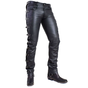 Pantalones de cuero ajustados para hombre, de alta calidad, de cuero genuino, pantalones de cuero de vaca, estilo motociclista, precio bajo. - Product Image 3