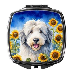 Antiguo Pastor Inglés, girasoles, espejo de maquillaje de viaje compacto, bolsillo plegable de mano, regalo decorativo para mujeres y niñas - Product Image 1