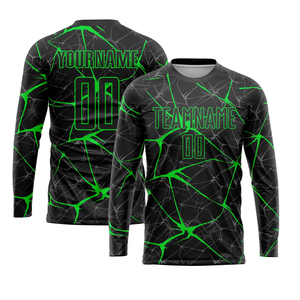 Camiseta de Fútbol Sublimada Personalizada para Hombre, Negra y Verde con Patrón de Grietas, Manga Corta, Absorbe la Humedad, Ajuste Atlético, Ropa de Equipo - Product Image 4