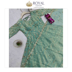 ผู้จัดจำหน่ายมืออาชีพจำหน่ายชุดอานาร์กาลีผ้าไหมแฟนดี้คุณภาพสูงพร้อมลูกไม้แฟนซีและกางเกงผ้าฝ้ายไมโครเนื้อหนา - Product Image 6