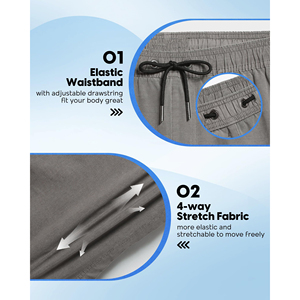 Shorts de sport décontractés pour homme, gris uni, à séchage rapide, avec cordon de serrage, taille élastique et poches - Product Image 3