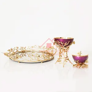 Decorative Chip & Dip Flower Bowl Set of 3 with Serving Tray/Unique Fancy Dates Bowl/Unique Dry Foods Bowl for Home Decor - Product Image 1