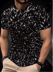 T-shirt à manches courtes pour homme, noir, col rond, imprimé abstrait blanc, coupe classique, décontracté, 100% coton, tissu tricoté respirant - Product Image 4