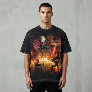 Camiseta de algodón con estampado gráfico personalizado, estilo vintage, manga corta, lavado ácido, para uso unisex, cómoda de llevar. - Product Image 4