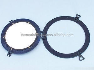 2024 Modern Style Round Shape <b>Brass</b> Porthole <b>Mirror</b> Luxury Blue Color Wall Decor for <b>Bathroom</b> Home Use Glass Material - Product Image 2