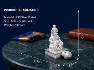 Idole Kuber plaquée argent 999 de Jaipur Metals |   Statue de dieu hindou 100% en laiton |   Décoration religieuse pour la maison |   5,5x3,5x6 cm |   63g | - Product Image 3