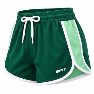 <b>Women's</b> High Waist Athletic Shorts Waterproof Breathable Eco-Friendly Quick Dry Sporty Drawstring Fit Regular Green <b>White</b> Trim - Product Image 2