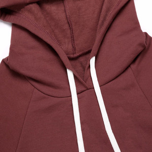 Sweat-shirt à capuche pour femme, couleur unie, manches longues, coupe courte, vêtement d'automne, matière en coton tricoté respirant - Product Image 3