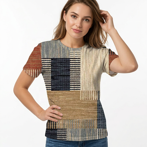 Men's <b>Patchwork</b> Pattern Digital Print Short Sleeve O-Neck Casual T-<b>Shirt</b> Regular Fit Woven Cotton Breathable Style - Product Image 5