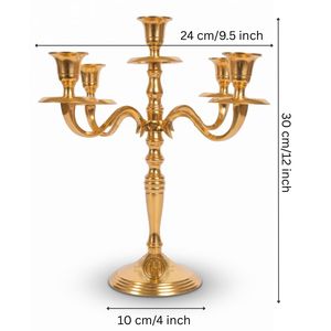 Candelabro de Lujo de 5 Brazos, 30 CM, Metal Dorado, Portavelas Decorativo para Centro de Mesa de Boda, Decoración del Hogar y Hoteles - Product Image 3