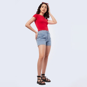 Vêtements Femme 2026 Nouveaux Crop Tops pour Femmes T-shirt en Coton de Haute Qualité Coupe Slim T-shirt Court Col Rond T-shirt Femme - Product Image 5