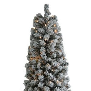 7.5ft Green Flocking PVC Christmas <b>Tree</b> with Pointed Pencil Shape 350 Warm Color Clearance <b>Lights</b> 641 Branches Clearance Sale - Product Image 3