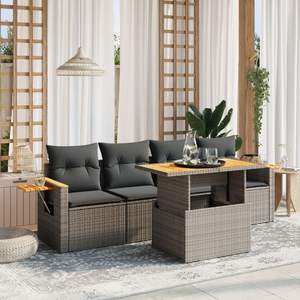 Juego de Sofás de Jardín de Ratán PE Gris con Reposabrazos Ajustables Grandes, Muebles de Patio - Product Image 1