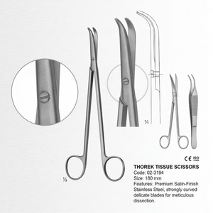 Tijeras Thorek de 180 mm de Acero Inoxidable, Instrumentos Quirúrgicos Cardiovasculares Torácicos, Herramientas de Corte de Tejido Profundo con Curvatura Fuerte - Product Image 2
