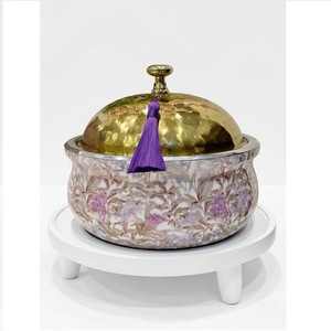 Plat de service isotherme double en acier inoxydable avec motif toile de Jouy bleu, design émaillé, antiadhésif et durable, pour maintenir les aliments au chaud - Product Image 2