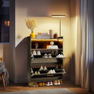 Scarpiera FCH a 6 strati con doppia anta 80*38*90cm Nera con luci LED, in truciolato, elegante e con piedini alti - Product Image 3