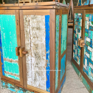 Table de bar pliante en bois de bateau recyclé, comptoir portable en bois récupéré pour restaurant, café, bar à domicile, mobilier original et coloré - Product Image 1