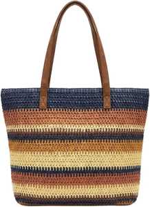 New Stylish Two-Handle Summer <b>Shoulder</b> <b>Bag</b> for Women Raffia Rainbow Striped Color-Block Straw Large Capacity Beach Holiday <b>Bag</b> - Product Image 4