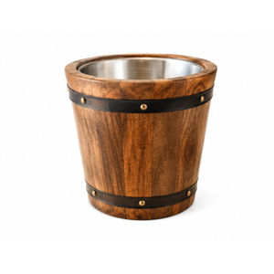 Seau à glace artisanal en bois de manguier avec récipient isotherme en acier inoxydable à double paroi pour bar à domicile et restaurant - Product Image 3