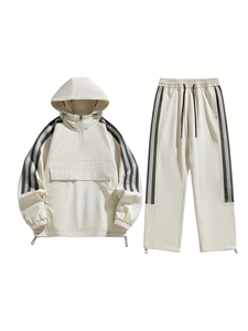 Nouvelle veste d'hiver à manches longues pour homme et femme, 100% coton polaire, séchage rapide, rayures rétro, 300g, coupe ample, tenue décontractée tendance pour couple - Product Image 3