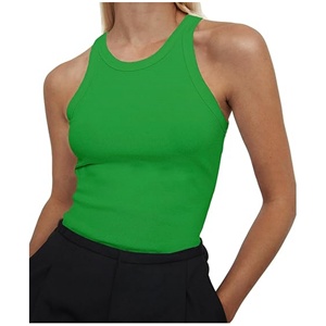 Camisetas sin mangas 100% algodón lisas, tops cortos al por mayor, camiseta sin mangas acanalada con cuello redondo para mujer - Product Image 3