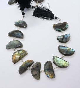 Perles de labradorite naturelle facettées, sculptées en forme de demi-lune, 12x25 mm, pierres fantaisie, 11 perles, perles de labradorite pour bijoux - Product Image 6