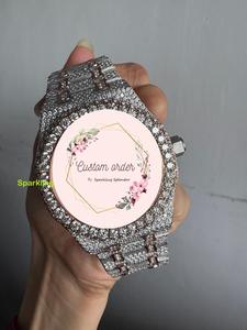 นาฬิกาผู้ชายฝังเพชรโมอิสซาไนต์เต็มหน้าปัด ขนาด 41 มม. ตัวเรือนทรงกลม ระบบจักรกลอัตโนมัติ ผ่านการทดสอบเพชร VVS เหมาะสำหรับงานปาร์ตี้ของแร็ปเปอร์ - Product Image 2