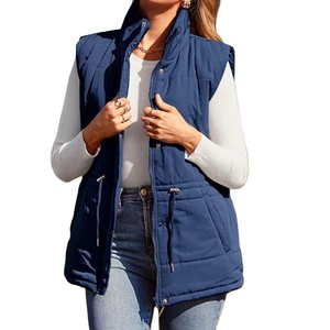 Chaleco acolchado de invierno 2024, chaqueta acolchada sin mangas con cuello levantado y cremallera, abrigo con bolsillos, tela polar estampada - Product Image 1