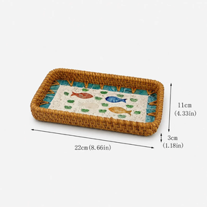 Impresionante bandeja rectangular de ratán con diseño de mosaico de pez colorido, bandeja decorativa para servir comida en el hogar, venta al por mayor. - Product Image 2
