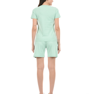 Women's Mint Green 2-Piece <b>Knitted</b> <b>Set</b> Short Sleeve T-Shirt With Pocket And Above Knee Shorts Casual Spring Summer Wear - Product Image 2