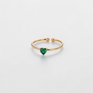 Anillo Abierto Ajustable de Latón Chapado en Oro con Corte de Corazón y Piedra de Cuarzo Esmeralda Creada en Laboratorio, Joyería Minimalista Apilable de Moda para Mujer - Product Image 1