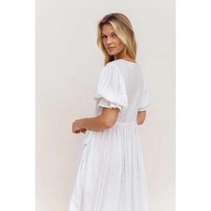 Vestido Maxi Amorzinho Beautiful Uma - Clásico, Hecho a Mano, 100% Algodón, Textura Suave, Rayas, Lavable, Cuello en V, Manga Abullonada - Product Image 3