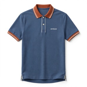 Chemise Oxford en coton personnalisable AMKOOR pour homme, manches courtes, coupe classique, bordure contrastée, poche avec logo - Product Image 1