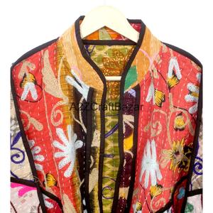 Indian Handmade Vintage <b>Kantha</b> Quilted 100% Cotton Breathable Printed Nonwoven <b>Jacket</b>-Designer Boho Hippie Coat - Product Image 2
