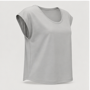 T-shirt gris clair à col rond et manches courtes pour femme, coupe décontractée WTS-0113 - Product Image 3
