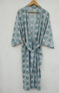 Robe de chambre kimono matelassée en coton floral de luxe, élégante, imprimée à la main, style gaufré indien, veste décontractée pour femme - Product Image 2