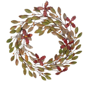 Couronne de Noël d'intérieur moderne et écologique en tôle de fer rouillée faite à la main avec motif de feuilles métalliques pour la décoration des fêtes - Product Image 2