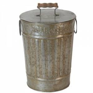 Poubelle en fer galvanisé sur pied avec couvercle pour tous les déchets intérieurs, boîte de rangement ronde - Product Image 5