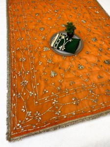 Sari en soie avec broderie dorée pour femmes, tenue de mariage indienne et pakistanaise, robe traditionnelle longue jusqu'au sol - Product Image 5