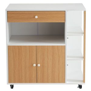 Carrello da Cucina Bianco e Legno con 5 Ripiani e 1 Cassetto, Isola Portatile con Ruote in Vetro - Product Image 3