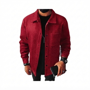 Chemise-veste en laine grise pour homme, col rabattu, boutons sur le devant, couleur unie, vêtement d'automne, coupe classique - Product Image 4