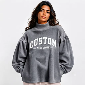 Sweat-shirt long à col montant en tissu éponge pour femme, mélange de coton épais, pull décontracté d'hiver, streetwear, fabricant de marque privée - Product Image 1
